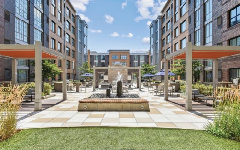 a fountain in a courtyard